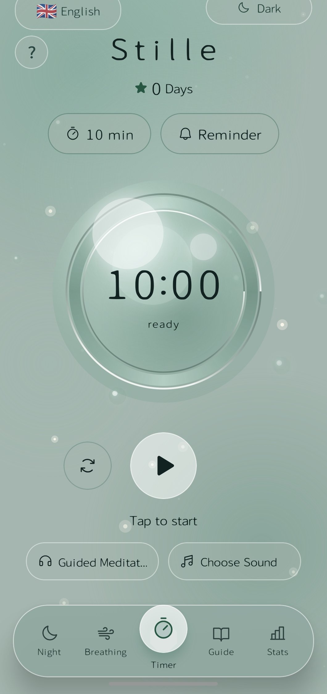 Stille app — meditation timer in action
